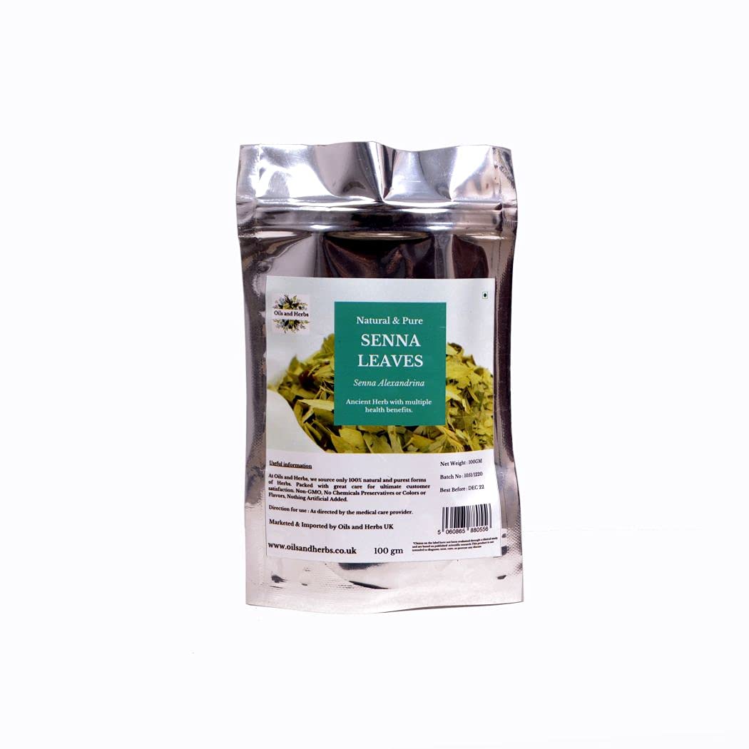 Oils and Herbs 100% Organic Dried Senna Leaves 50 GMS Clean and Premium Quality Leaves Sealead in Zip Packed | Natural Green Tea | Pure Sana Makki Leaves