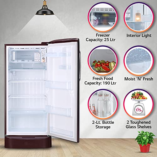 Image of LG 215 L 3 Star Direct Cool Single Door Refrigerator (GL-D221ASPD, Red)