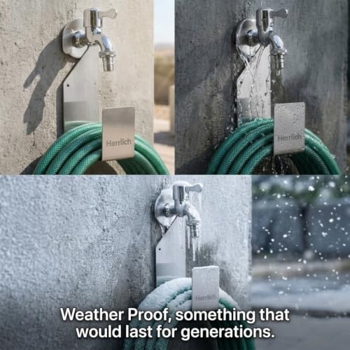 Image of Herrlich Homes Stainless Steel Garden Hose Holder, Wall Mounted Hose Pipe Stand & Hanger, Heavy Duty Rustproof Water Pipe Organizer for Garden, Balcony, Lawn & Outdoor, Screws Included (Pack of 1)