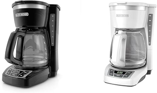 BLACK+DECKER Cafetera digital de 12 tazas, CM1160B, programable, lavable y cafetera digital de 12 tazas, CM1160W, filtro de cesta programable y