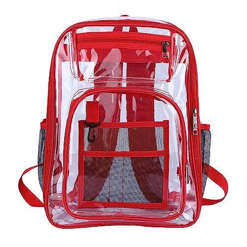 Mochila escolar transparente roja para laptop que soluciona la organización de tus libros