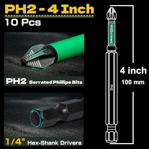 Image of Anti Slip Magnetic Phillips #2 Screwdriver Bits-4 Inch, New Precision Laser-Etched Micro-Slip Grip, Impact Resistant S2 Steel PH2 Impact Driver Bits For Heavy-Duty Repairs and Assembly | 10 Pack