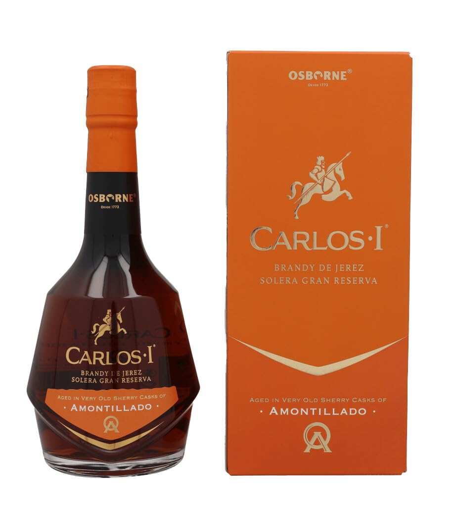 Carlos I Brandy de Jerez Amontillado 1x 0,7l - 40,3% Vol. | Solera Gran Reserva aus Spanien in hochwertiger Geschenkverpackung, gereift in 100-jährigen Solera-Fässern