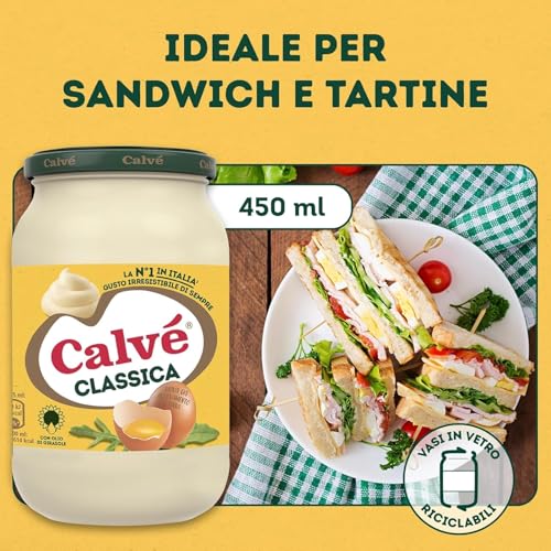 Calvé Klassische Mayonnaise, 450 ml, klassische Calvé Mayonnaise mit Sonnenblumenöl, ideal für Sandwiches und Häppchen, ohne Konservierungsstoffe und Zucker, glutenfrei, vegetarisch