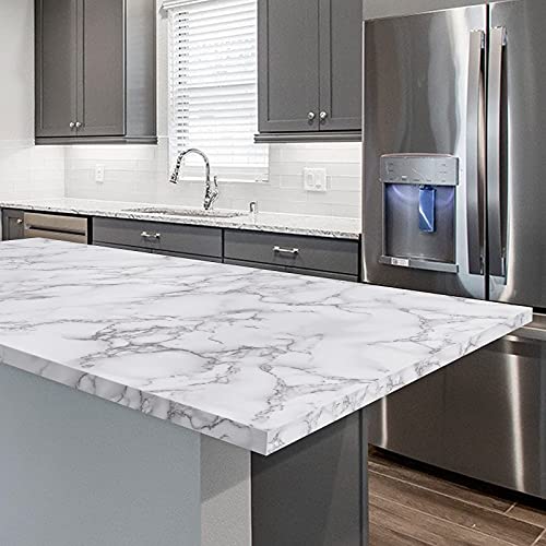 Caltero Marble Contact Paper 15.7" X 118" White Grey Marble Wallpaper Peel And Stick Glossy Marble Contact Paper Self Adhesive Contact Paper For Countertop Kitchen Cabinets Bathroom #TOP1