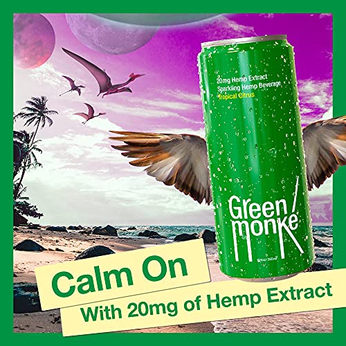 Green Monke Hemp Extract Nootropic Sparking Beverage, 20Mg Hemp Infused Soda, Tropical Citrus Natural Flavor, Vegan & Gluten Free Drink, For Hemp Calming, Stress And Anxiety Relief; 12 Pack Of 12 Fl Oz #TOP5