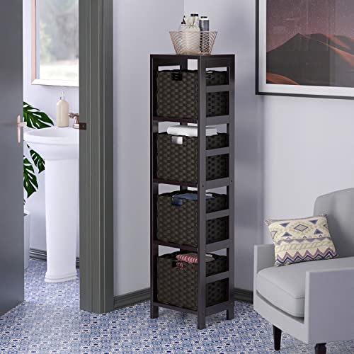 Winsome Wood Leo 5-Pc Storage Shelf With 4 Foldable Woven Baskets - Espresso And Chocolate #TOP6