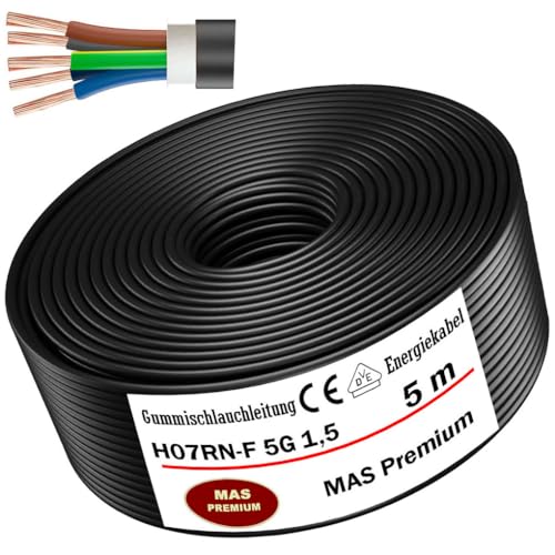 MAS Premium 5-100m Gummischlauchleitung Energiekabel Baustellenkabel H07RN-F 5G1 5 2 5 4 6 oder 10 Flexibel Leitung mit Schutzleiter für schweren Geräten (H07RN-F 5G1 5 mm 5m)