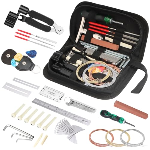 63PCS Kit di Strumenti Riparazione per Chitarra, Kit di Pulizia