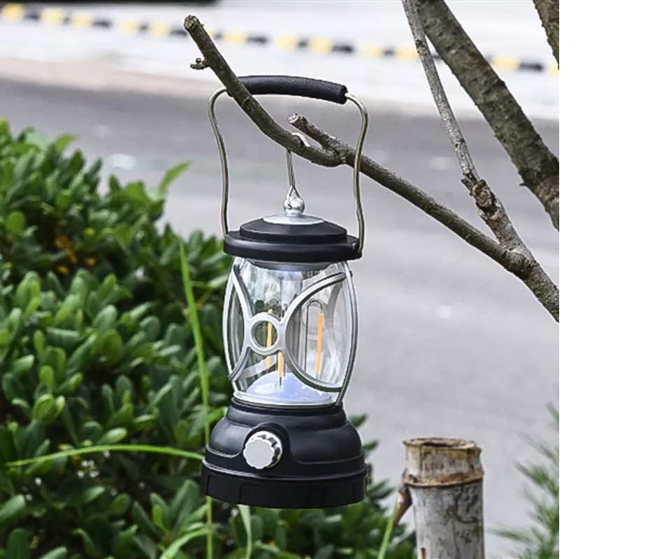 Image of QAWACHH Vintage 2 Color LED Camping Lantern Light Type-C Rechargeable Hanging Artistic Retro Outdoor Tent Light for Yard Patio Garden Lawn