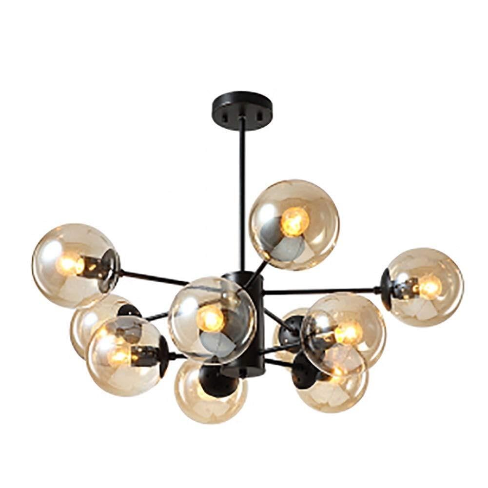 PCXEHUYP E27 Modern Chandelier Lighting Fixture Matte Black Semi Flush Mount Ceiling Light Sphel Glass Lampshade Mid Century During Light-Cognac lampshade 6 Head Decoration