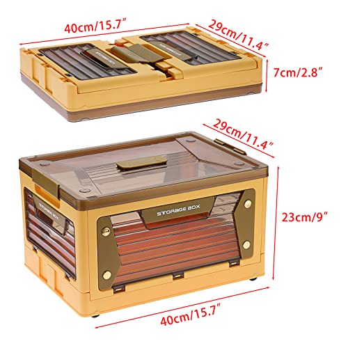 Btsky 2 Pack Plastic 4 Doors Collapsible Storage Bins With Lid & Wheels Foldable Lidded Storage Box With Handle Slots Multifunctional Stackable Folding Organizer Cube For Camping Clothes Toys Snacks Storage Containers, Orange #TOP3