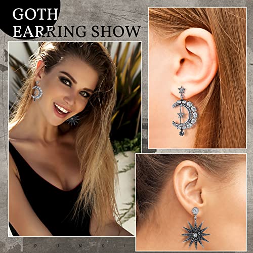 2 Pairs Goth Earrings Moon Drop Earrings Sun Star Earring Rhinestone Punk Earrings Vintage Long Drop Dangle Stud for Women4