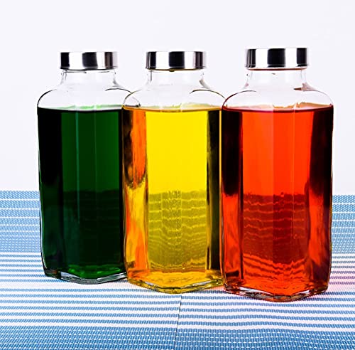 Image of Brezzycloud piramal Square Glass Bottle Travel Drinking Fridge with Stainless Steel Lid for Home, Juicing, Water, Smoothie Glassbottle 1000ml French Square Bottle, Set Of 4