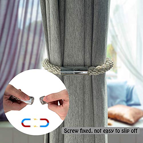 CAWANFLY Magnetic Curtain Tiebacks Decorative Window Drapery Holdbacks, 2 Pack Window Drape Weave Tie Back Holders for Blackout Sheer Window Treatment (Beige, 20Inch) - Image 2