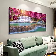 blue lake white waterfall purple tree