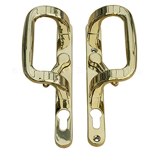 Trojan Sparta 92PZ XL Polished Gold sliding patio door handles with inline locking lever, and PVD durable finish.