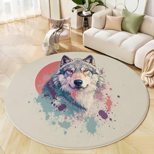 Tapis rond loup beige moquette lavable antidérapante