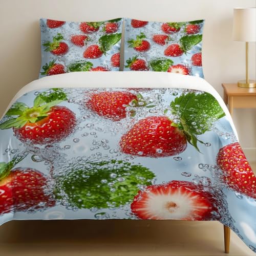 Housse de couette 200x200 microfibre anti-plis parure imprimé 3D rouge - 2