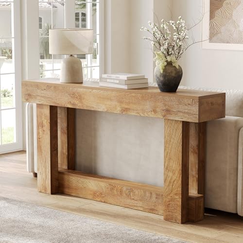 LITTLE TREE 63-Zoll-Konsolentisch im Landhausstil, 2-stufiger Sofatisch aus Holz für hinter die Couch, schmaler, Langer Eingangstisch für Wohnzimmer, Eingangsbereich, Flur (Natur)