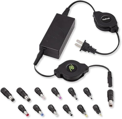 ReTrak Cargador universal para portátil ReTrak de 65 W, cargador para portátil ReTrak con 13 puntas adaptadoras, cargador retráctil universal