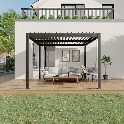 GarveeLife Pergola With Independent Adjustable Rainproof Roof, Louvered Pergola 10x12 for Deck Garden Backyard, Outdoor Aluminum Pergolas With Adjustable Top