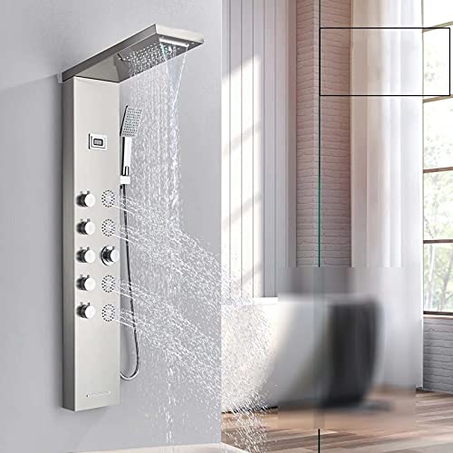 Columna de Ducha 5 en 1 de Acero Inoxidable SUS304 con 4 Chorros de Hidromasaje, Ducha Lluvia y Cascada, Duchador de Mano y Salida para Bañera, Acabado Mate miniatura 2