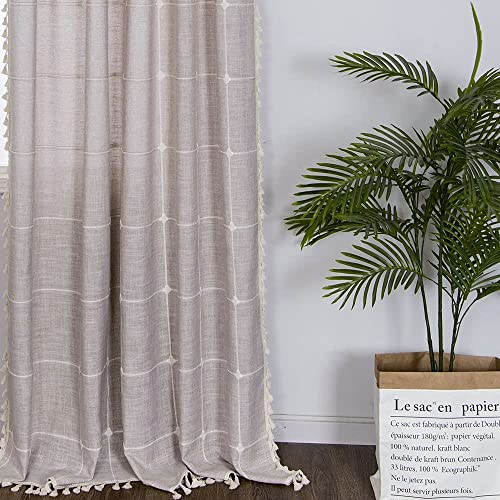 Amidoudou 1 Pair Cotton Linen Boho Curtains With Tassel, Farmhouse Curtains For Bedroom Living Room (Beige,2 X 54 X 96 Inch) #TOP5