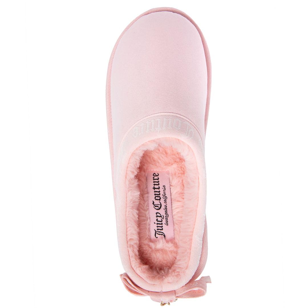 Juicy Couture Dulcet Damen-Clog-Hausschuhe, Plüsch-Kunstfell, gefüttert, mit Memory-Schaum-Kissen, gemütliches Obermaterial aus Mikro-Wildleder, für drinnen und draußen