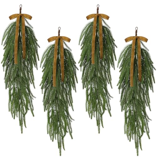 Shihanee 4 Pack 24 Inch Christmas Teardrop Swags with Rustic