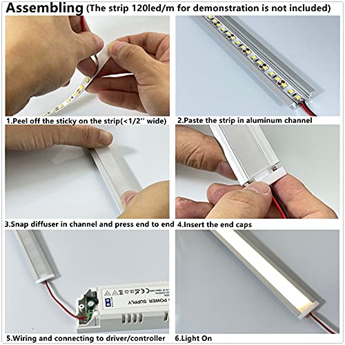 THMOOTHER 10-Pack 3.3FT 1M Recessed LED Strip Channel Diffuser System, 25X7MM Collar Aluminum Low Profile for Standing Cabinet Floating Shelf Alcove Routed Slot Tape Light with Milky Cover and Clips