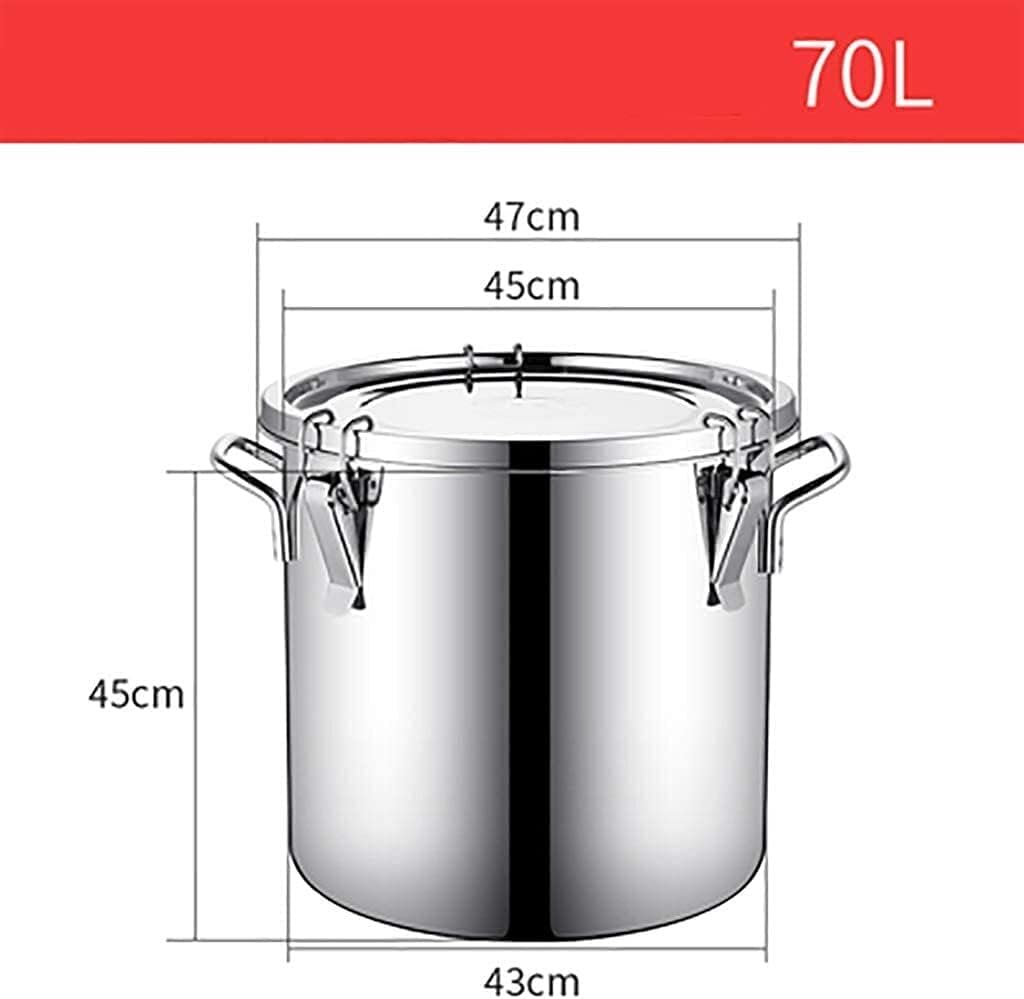 304 Stainless Steel Food Storage Containers with Lid and Side Locking Clamp Large Airtight Canisters Rice Bin for Kitchen Pantry Organization and Storage for Flour Snacks Sugar Cereal (Silver 70L)