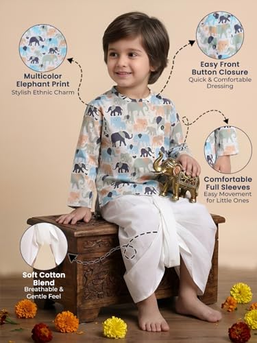 Image of POLKA TOTS 100% Cotton Elegant Traditional Dhoti Kurta Set for Baby Boys | Ultra-soft Cotton Ethnic Dress for Festivals and Weddings | Traditional Angrakha Dress for Kids Boys