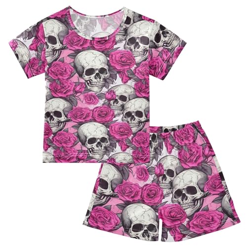 Sugar Skull Skeleton Gothic Flowers Pajama Set Pajamas Sleepwear Nightwear Loungewear Clothes Set B04029943