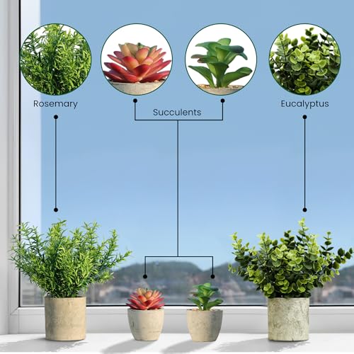 MAHMITIY Fake plants Artificial Plants Indoor Set of 4 Potted Foliage Eucalyptus Rosemary Succulents Mini Faux Plant for Room Decor Home Kitchen Garden Office Shelf Wall Decoration Indoor & Outdoor - Image 5