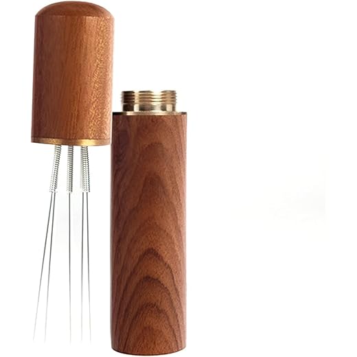 AAshonee Espresso Coffee Stirrer Tool with Wooden Handle & Stand 5 Stainless Steel Needles for Coffee Powder Distribution (Rosewood Finish)
