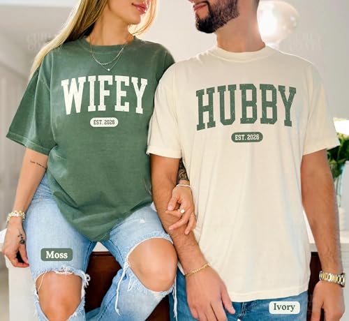 Personalized Wifey Hubby Shirt - Custom Date Text Honeymoon Newlywed Shirt For Couples, Engaged Matching Set2