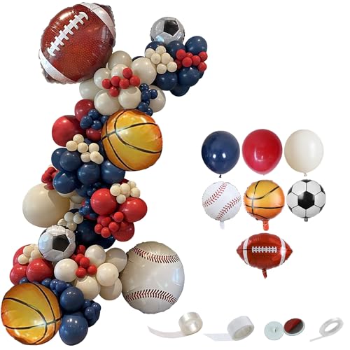 MYDECORBL 167 Pcs Ball Theme Balloon Arch Garland Kit Navy Blue Matte Red Natural Sand Balloons Ball Foil Balloons for Sports Theme Party Games Garden Theme Party Celebration Party Father's Day by MYDECORBL - Used condition - US$14.36