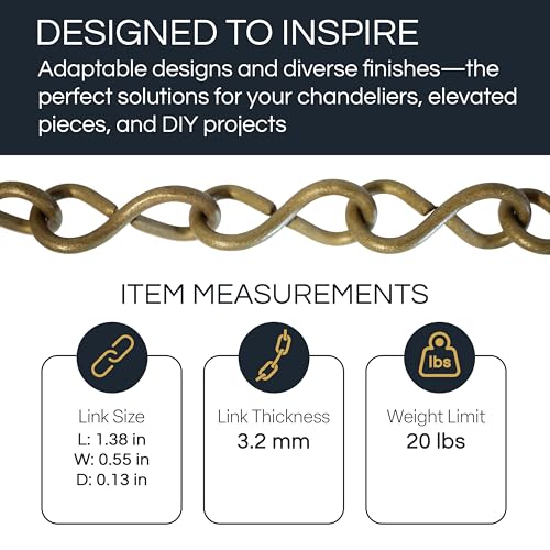 Image of RCH Hardware CH-20L-PN-3 Decorative Solid Brass Chain for Hanging Large Light Unwelded Wire (3 ft /1 Yard) (Polished Nickel)