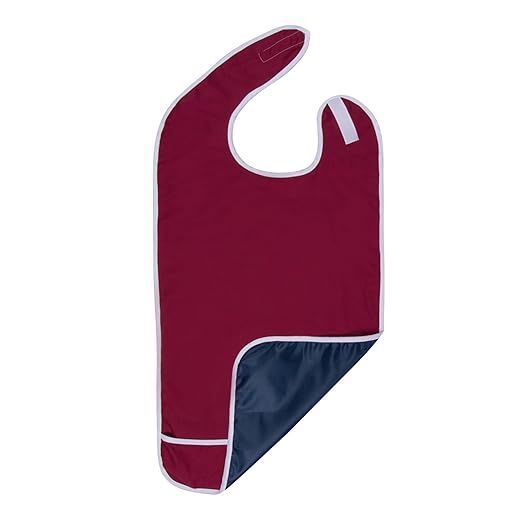 Shorewood Medical Adult Bib for Eating, Waterproof Clothing Protector with Crumb Catcher. Machine Washable (Red)