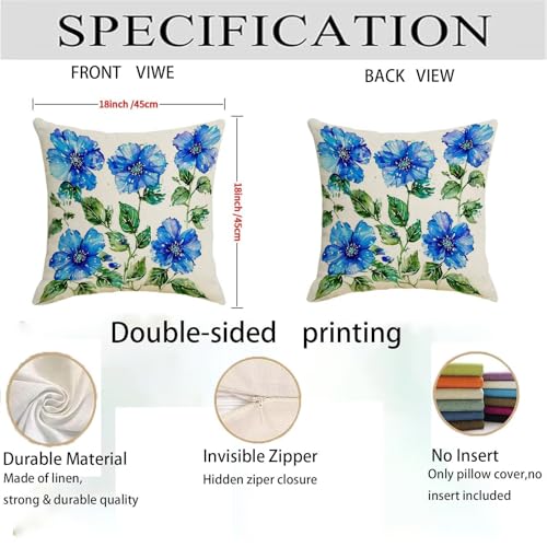 Housse coussin 80x80cm imperméable double face en lin bleu lot de 2