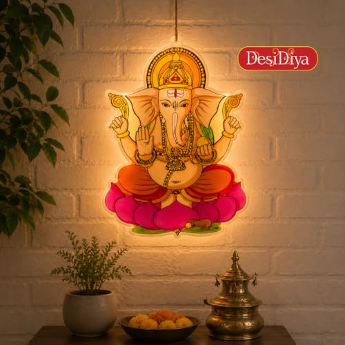 Image of Desidiya Lord Ganesha LED Hanging Light | Warm White Double-Sided Decor | Perfect for Diwali, Ganesh Chaturthi, temples, pooja rooms, entrances and gifting.