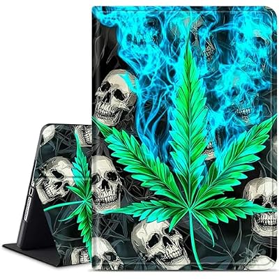 Dikoer for Samsung Galaxy Tab A 10.1" 2016 (SM-T580/T585, Not for 2019) Tablet Case, Multiple Viewing Angles & Kickstand Back Case Drop Protection Smart Cover, Green Leaf Skull