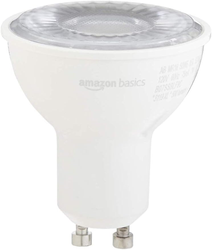 Amazon Basics 50W Equivalent, Daylight, Dimmable, 10,000 Hour Lifetime, MR16 (GU10 Base) LED Light Bulb | 2-Pack