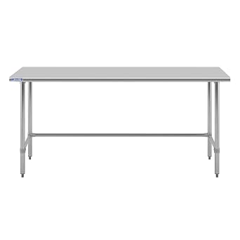Hally Open Base Stainless Steel Table 24 x 72 Inches, NSF Commercial Heavy Duty Prep & Work Table with Galvanized Legs for Restaurant, Home and Hotel