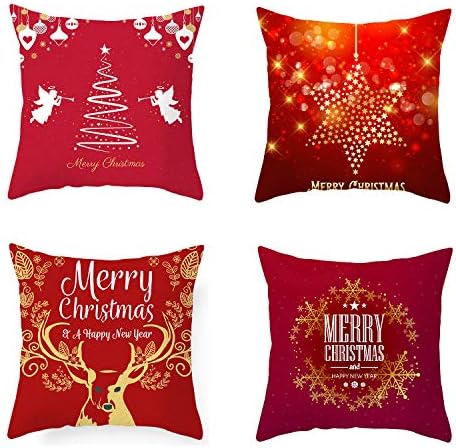 GKanMore 4Pcs Christmas Throw Pillows Covers 18x18 Square Pillow Cases Cushion Covers for Couch, Bed, Sofa, Car (Red)