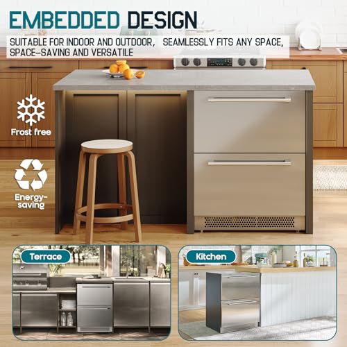 Image of Albott 24 Inch Under Counter Drawer Fridge - Stainless Steel Dual-Zone Beverage Refrigerator with LED Touch Control, Adjustable Storage, Frost-Free, Low Noise, 37℉-50℉, -0.4℉ to 37℉