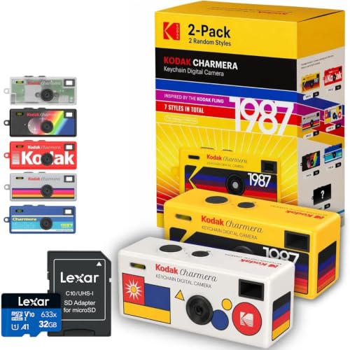 KODAK CHARMERA Keychain Digital Camera Blind Box (2PC) Mini Camera Digicam Video Recording Bag Charm 1.6 Megapixels Micro SD Slot for Beginners Teens & Adults + Lexar 32GB Micro SD Card