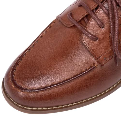 Mona flying Sapato social feminino clássico Derby Oxfords de couro com cadarço e bico redondo, Verme