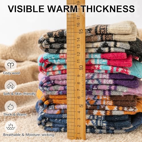 Image of IIG 5 Pairs Women's Vintage Style Thick Wool Warm Winter Crew Socks